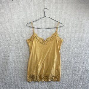 Y2K Tank Top Cami Lace Trim Women L Yellow Babydoll 90s Coquette Romantic Fairy